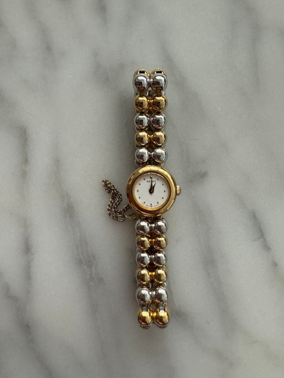 SEIKO Vintage 1990s Watch with Gold Tone and Steel Beaded Bracelet (Rare!)