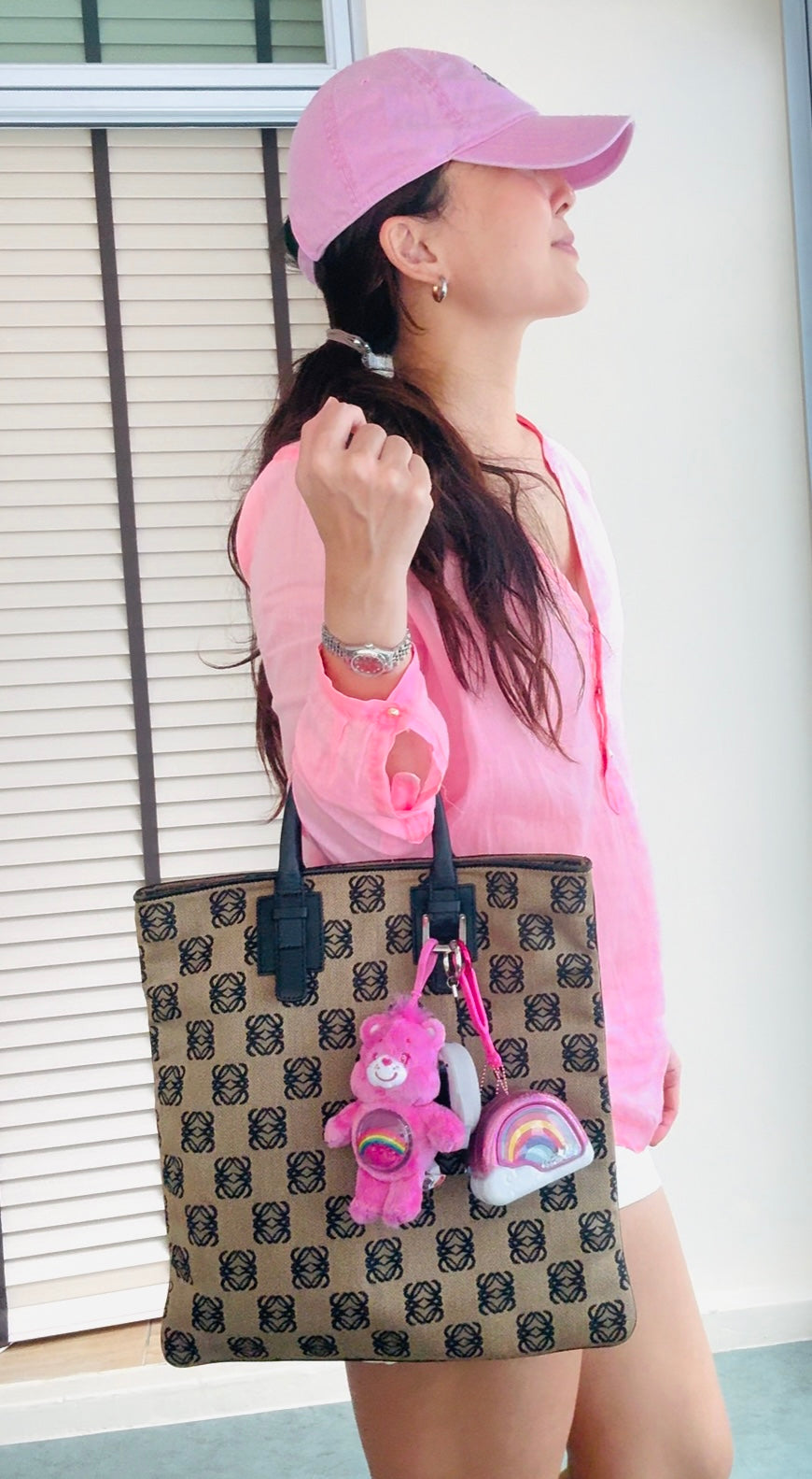 LOEWE Anagram All-over Logo Cream Jacquard and Black Leather Tote Bag (Vintage from 2004)