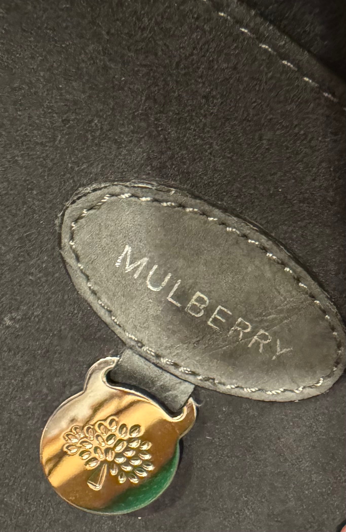 MULBERRY Bayswater in Gray Crocodile Embossed Suede Leather Silver Hardware