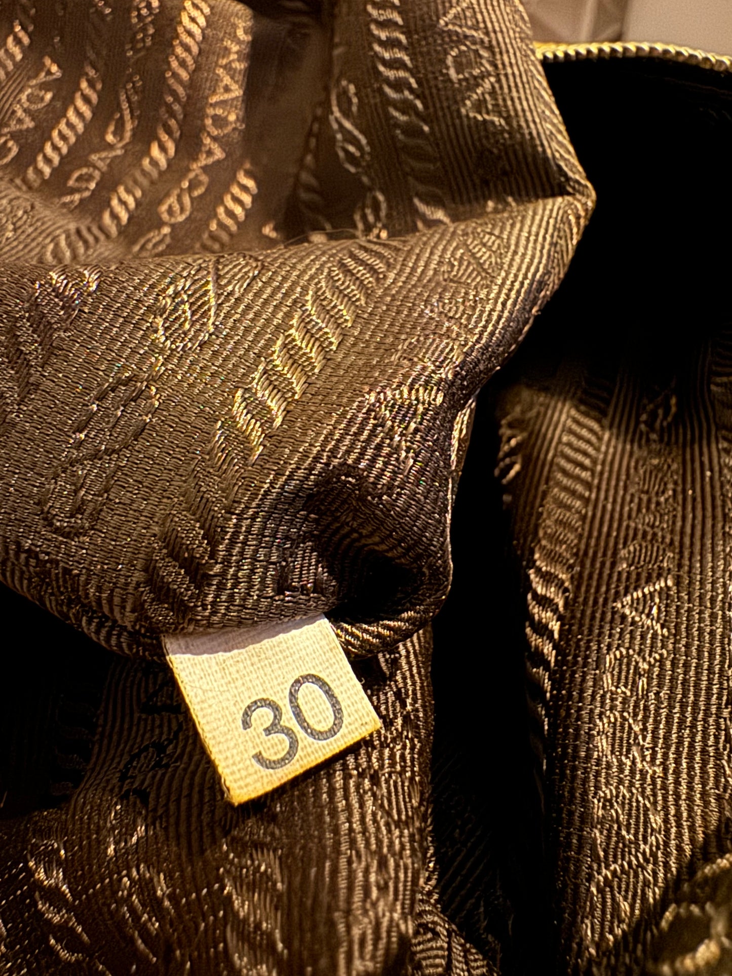 PRADA Gold Quilted Nylon Tote Bag with Gold Chain Shoulder Strap (Vintage)