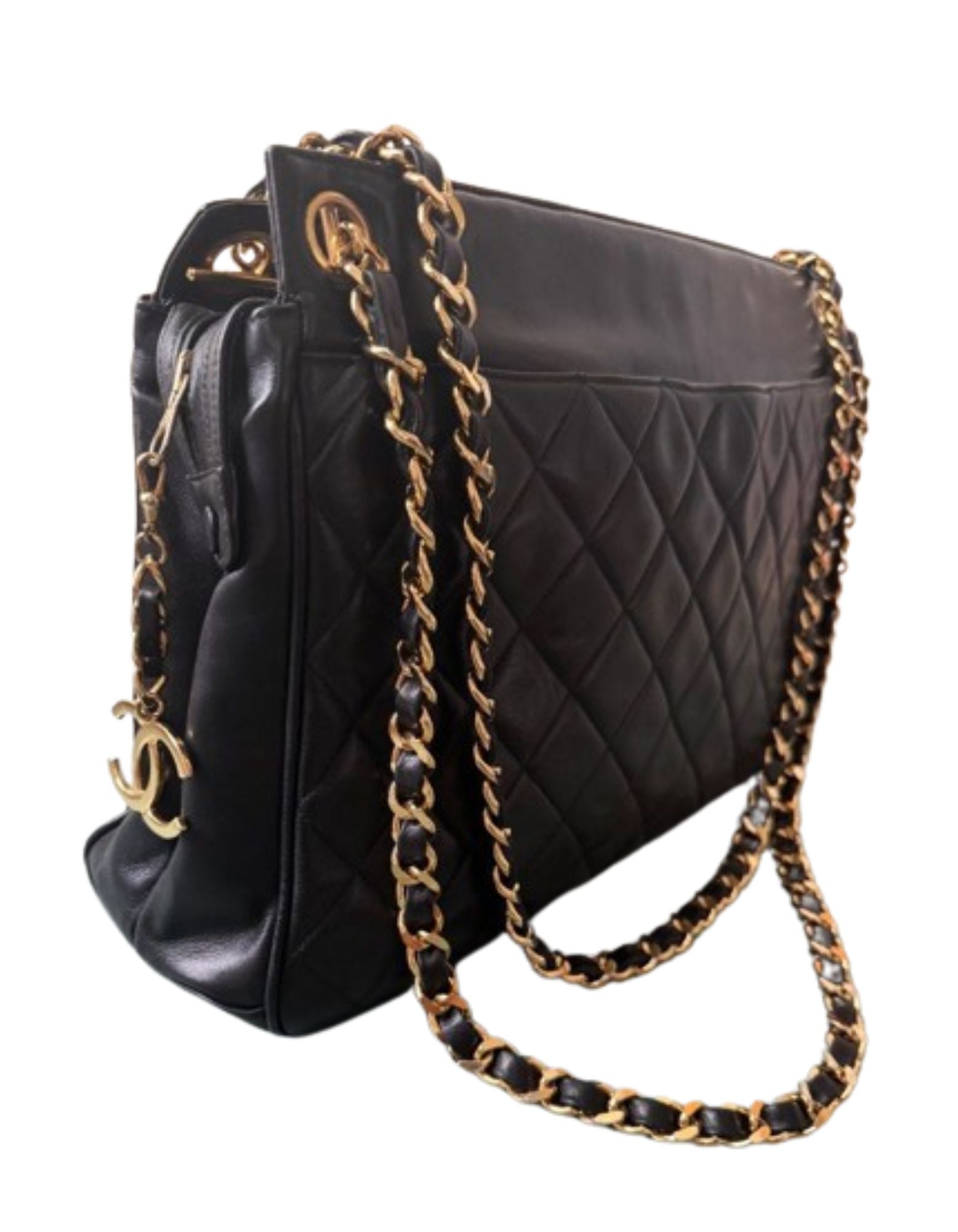 CHANEL Vintage CC Chain Lambskin Tote Bag myspringfling