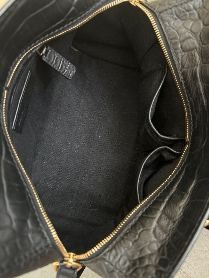 Alexander McQueen Skull Padlock Croc Embossed Boston Bag with Cross Body Strap