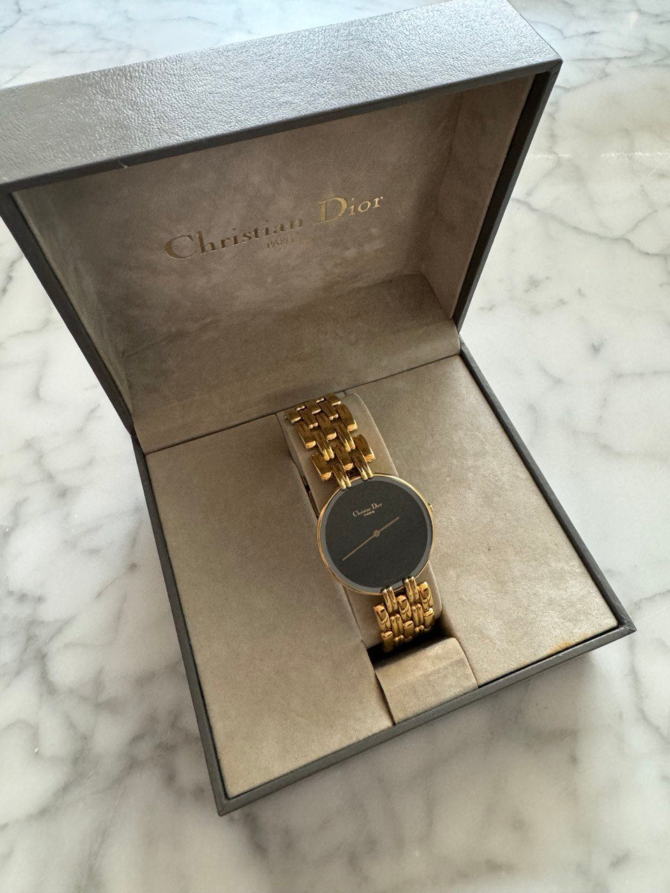 CHRISTIAN DIOR Bagheera Black Moon Gold Bracelet Watch (Rare!)
