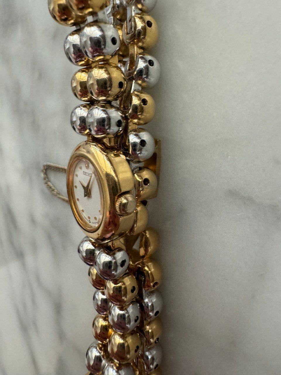 SEIKO Vintage 1990s Watch with Gold Tone and Steel Beaded Bracelet (Rare!)