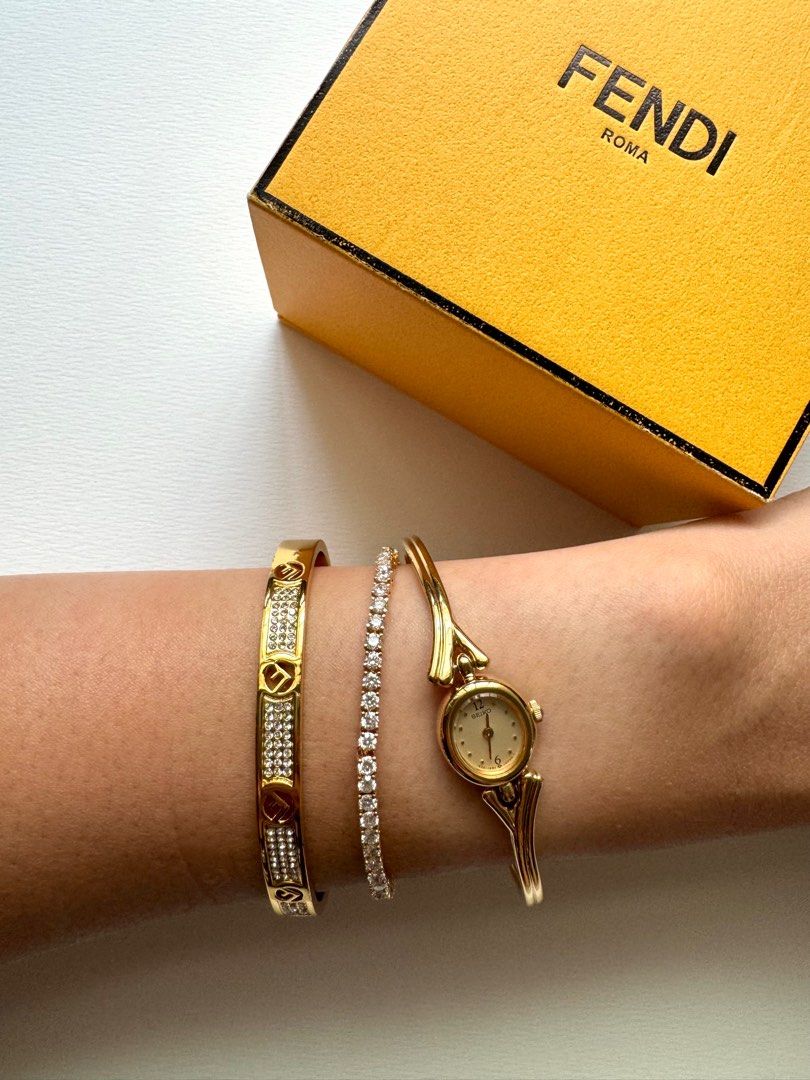 FENDI F is FENDI Zirconia Embellished Gold Bangle