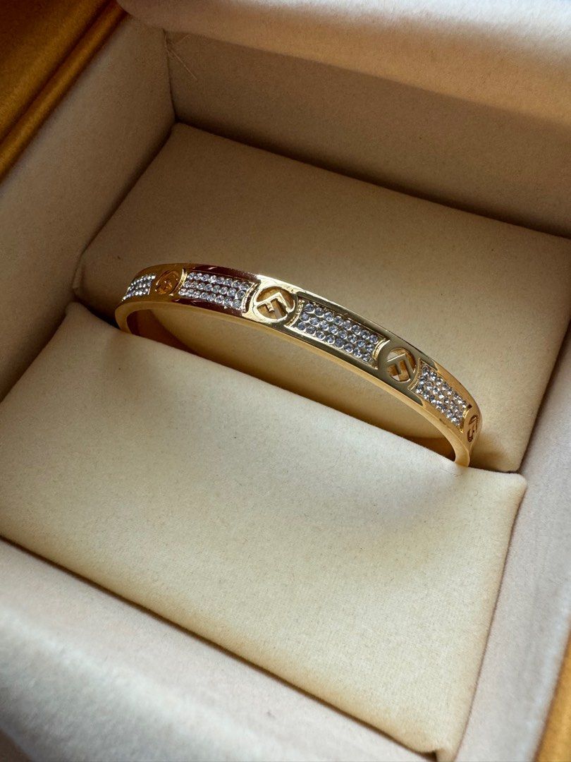 FENDI F is FENDI Zirconia Embellished Gold Bangle