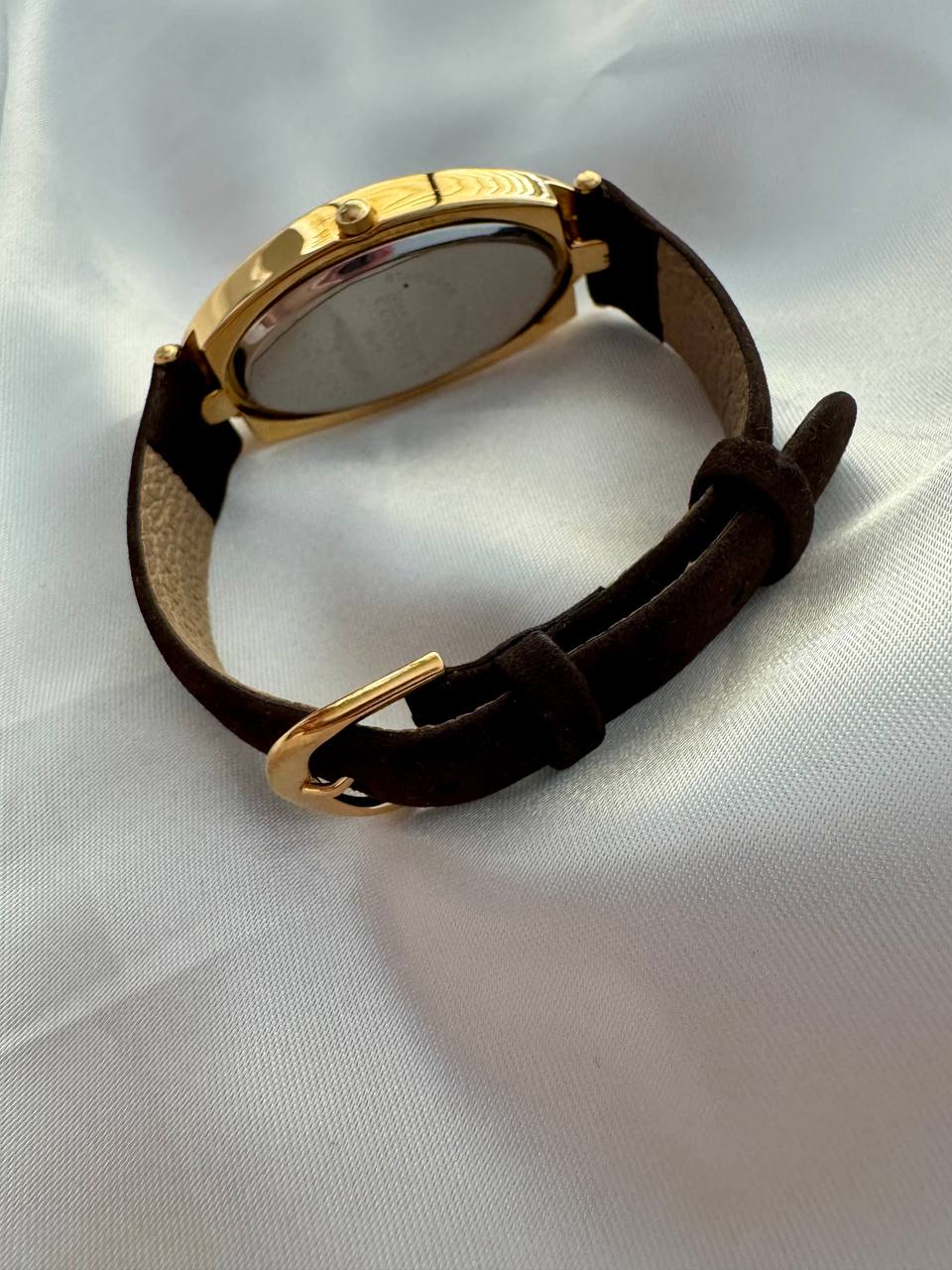 JOAN RIVERS Diamante Studded Gold Elongated Oval Quartz Ladies Watch with Brown Suede Strap