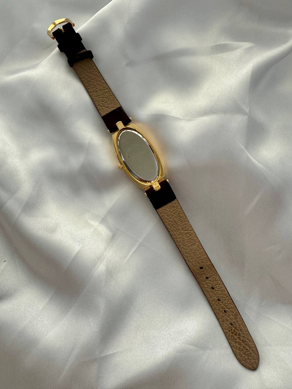 JOAN RIVERS Diamante Studded Gold Elongated Oval Quartz Ladies Watch with Brown Suede Strap