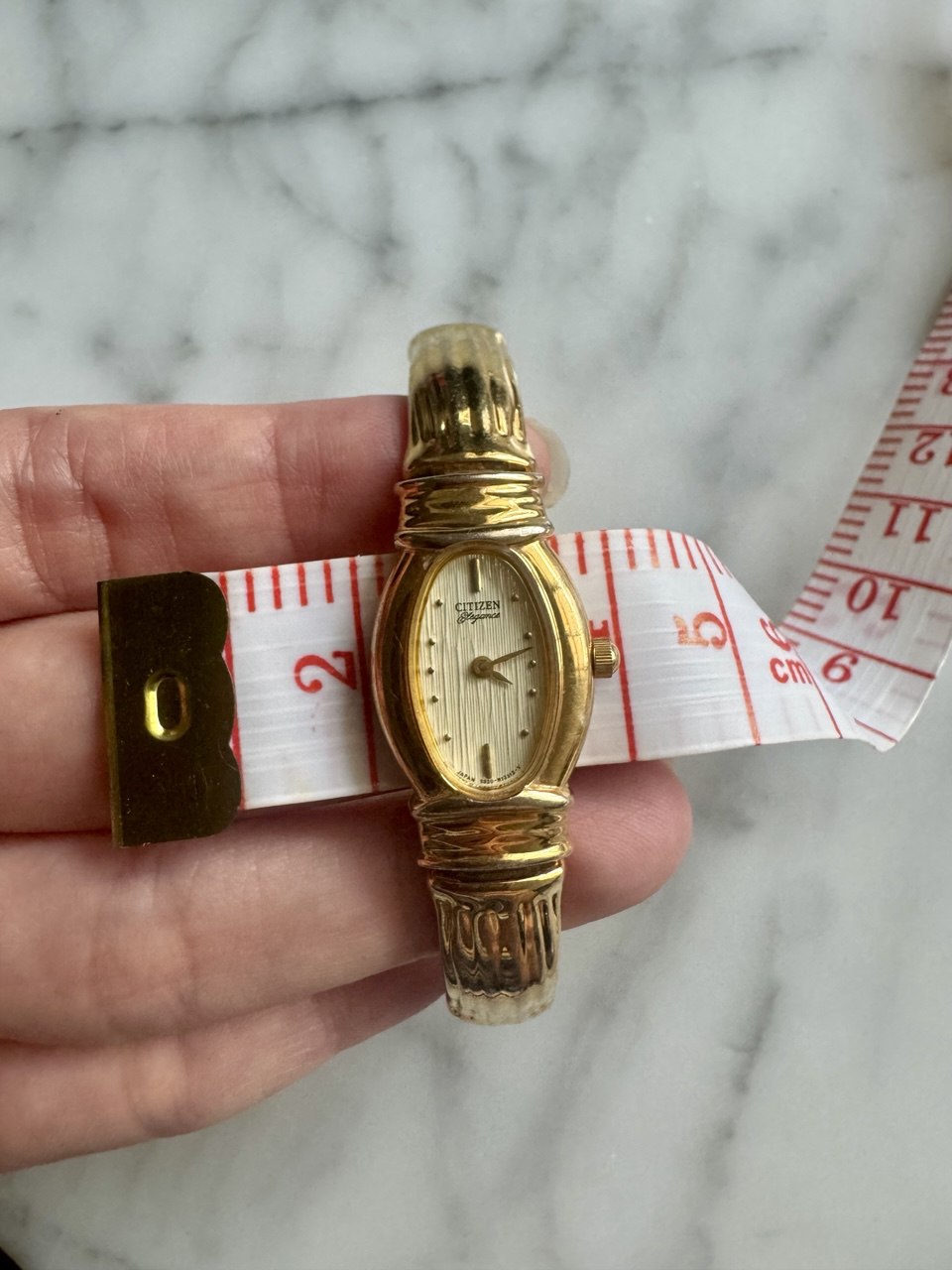 CITIZEN “The Empress” 1990s Gold-Tone Oval Face Quartz Bamboo Bangle Watch