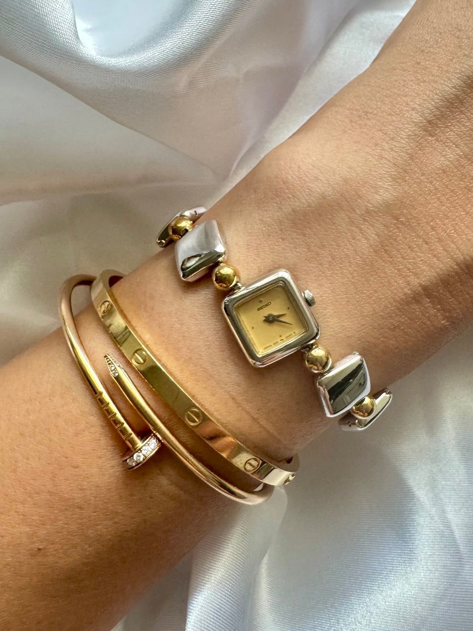 SEIKO Moonlit Squares Two-Tone Vintage Bracelet Quartz Ladies Watch