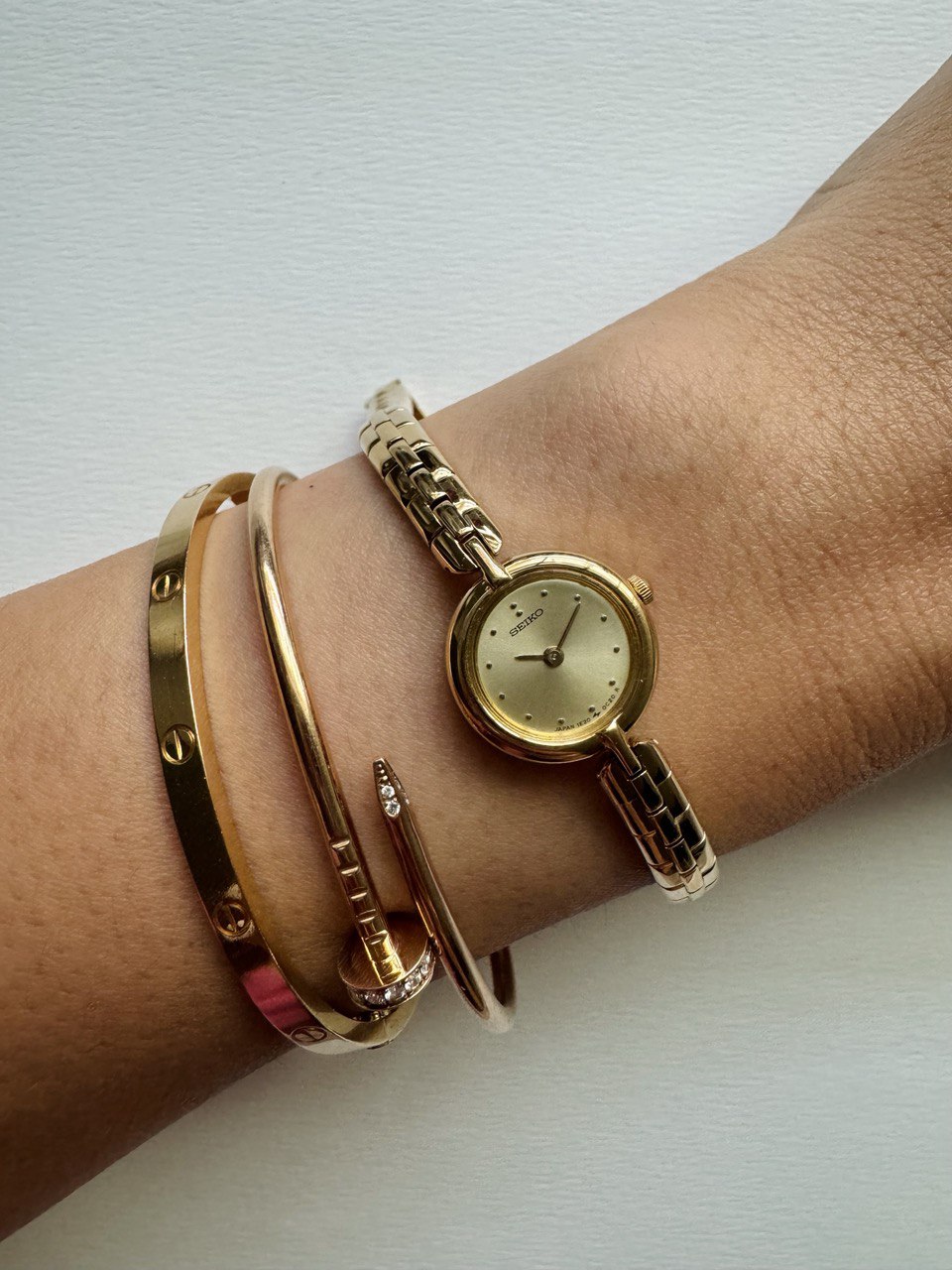 RARE Seiko Vintage Gold-Tone Dainty Bracelet Watch with Safety Chain