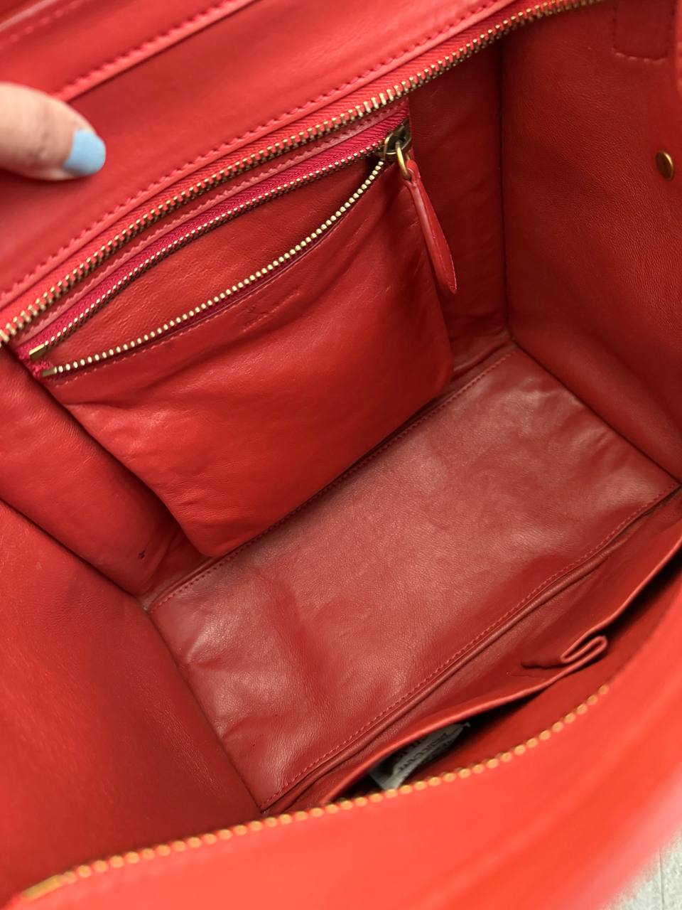 CELINE Micro Luggage Shopper Bag in Red Smooth Leather