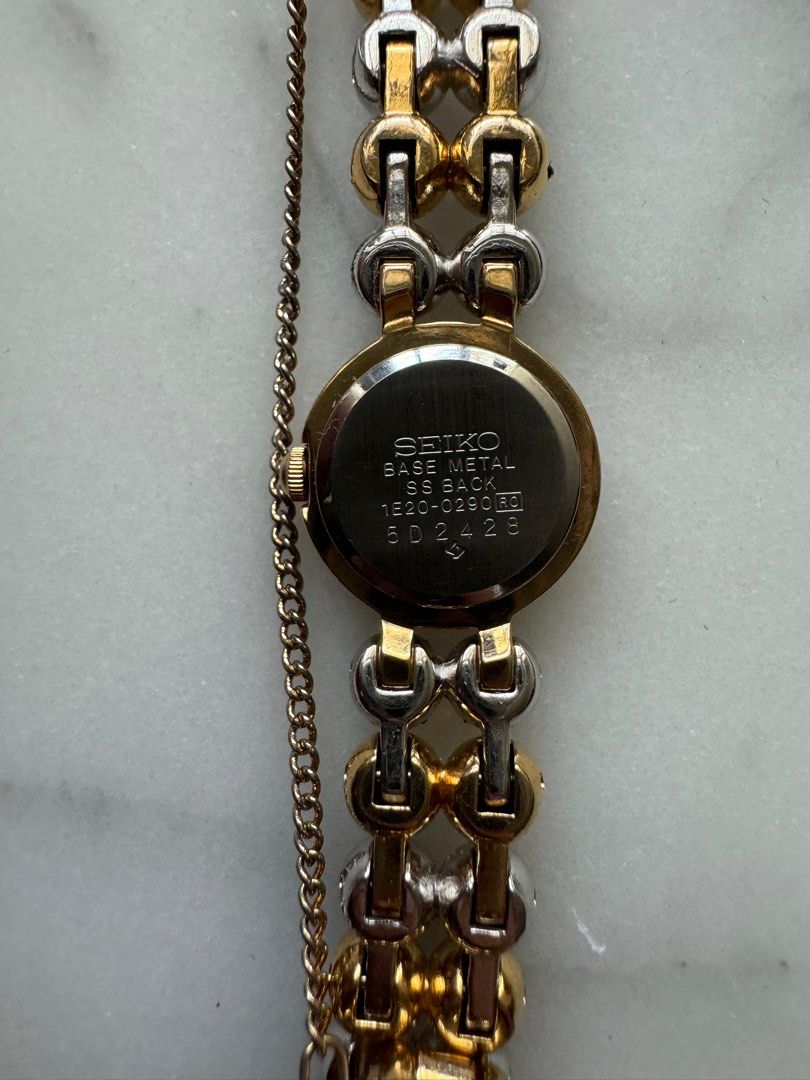 SEIKO Vintage 1990s Watch with Gold Tone and Steel Beaded Bracelet (Rare!)