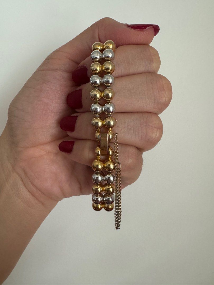 SEIKO Vintage 1990s Watch with Gold Tone and Steel Beaded Bracelet (Rare!)