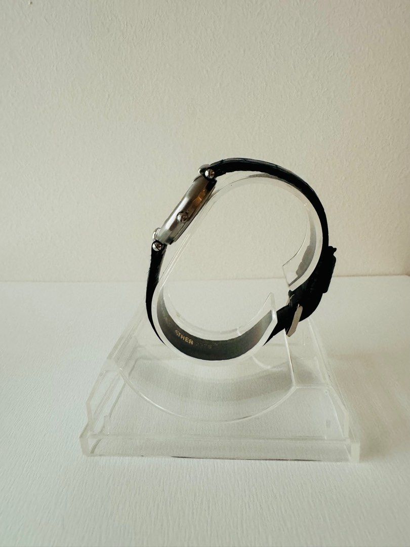 CHRISTIAN DIOR 1990s Silver Octagon Black Leather Strap Unisex Watch (Vintage)