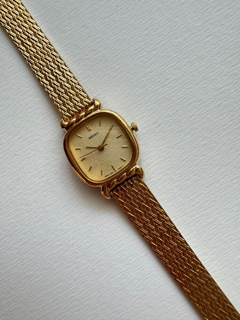 SEIKO Vintage Braided Gold-tone Rounded Square Ladies Watch