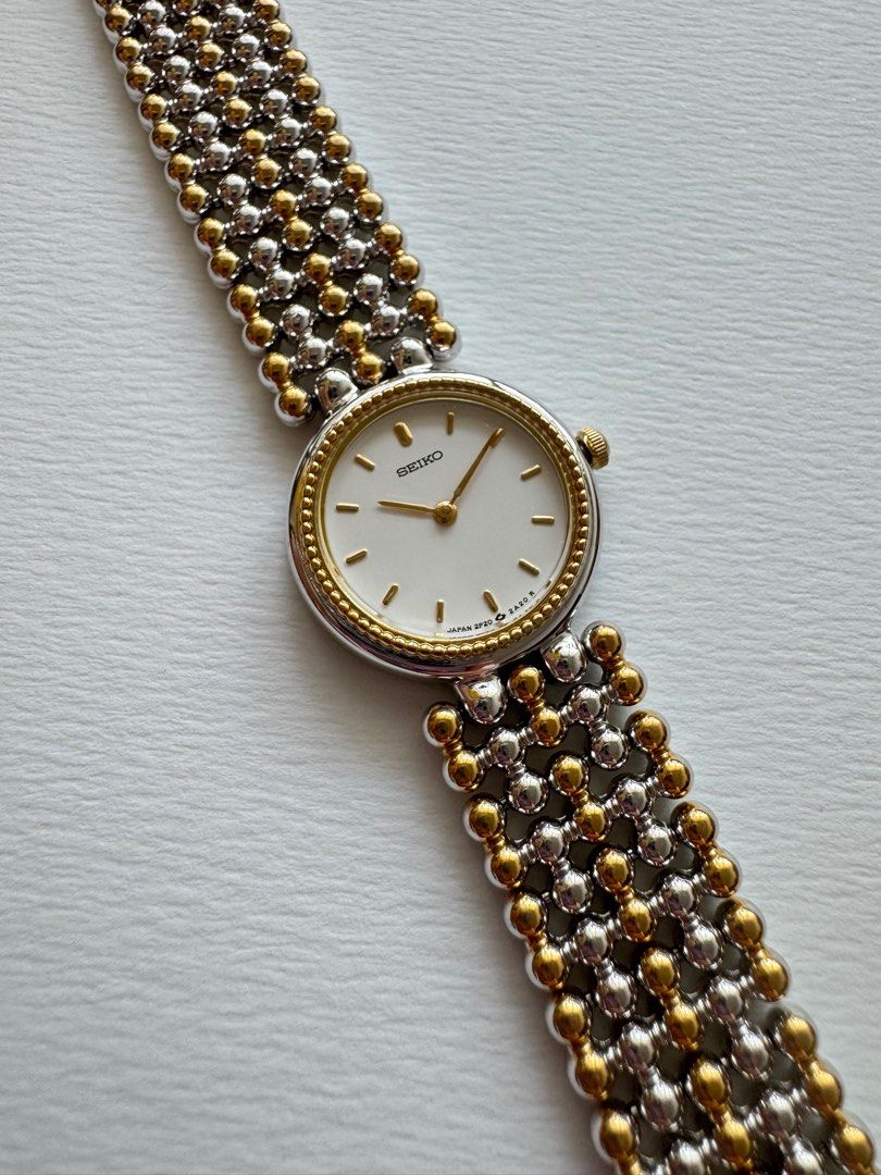 Vintage SEIKO Two-tone Silver and Gold Beaded Ladies Wrist Watch