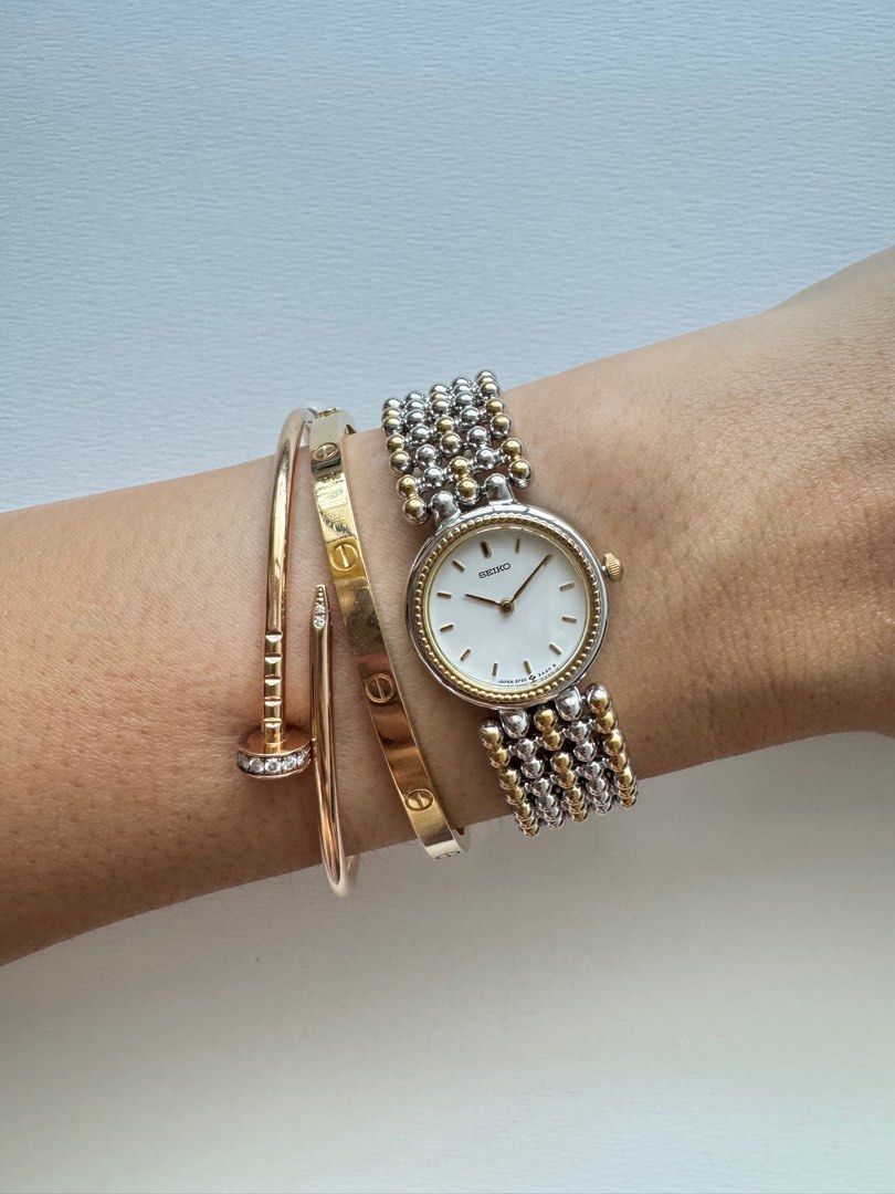 Vintage SEIKO Two-tone Silver and Gold Beaded Ladies Wrist Watch