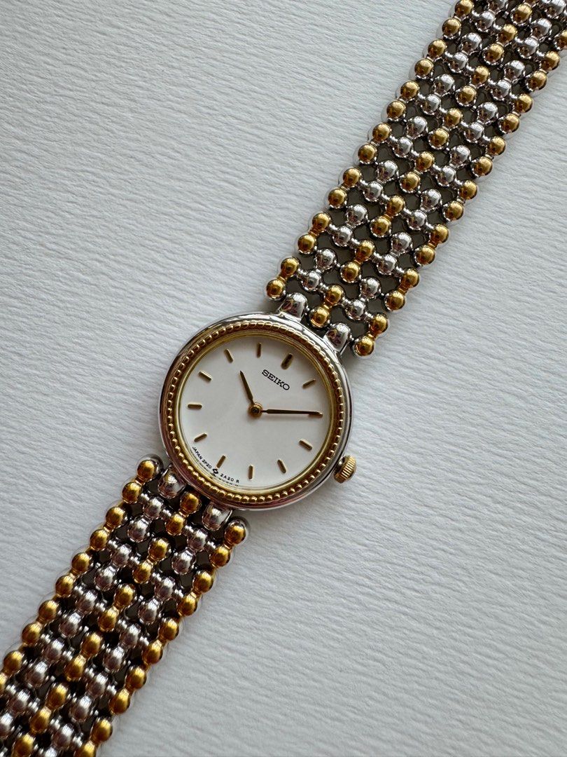 Vintage SEIKO Two-tone Silver and Gold Beaded Ladies Wrist Watch