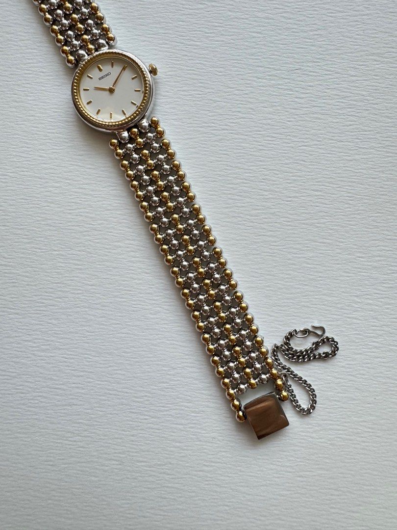 Vintage SEIKO Two-tone Silver and Gold Beaded Ladies Wrist Watch