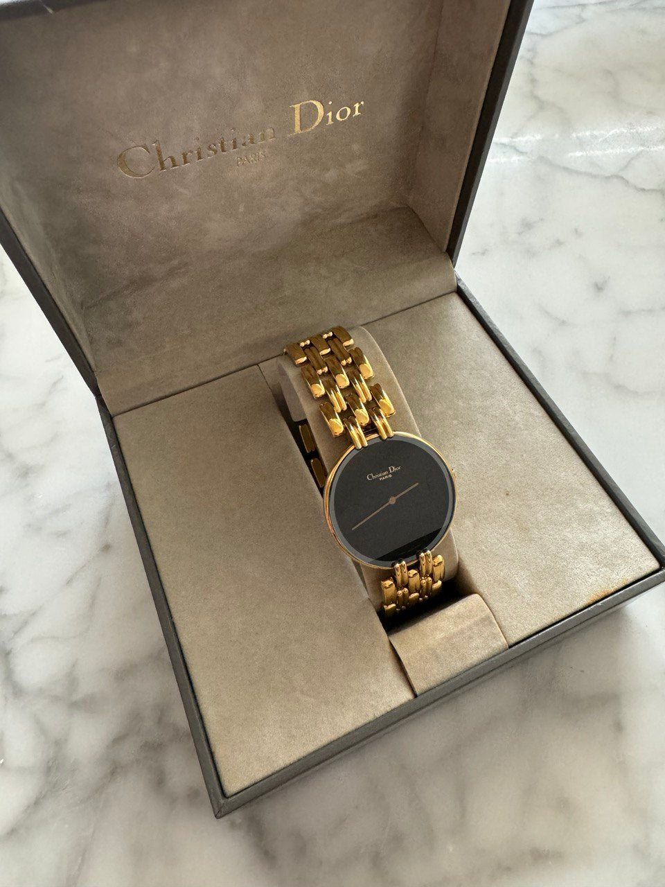 CHRISTIAN DIOR Bagheera Black Moon Gold Bracelet Watch (Rare!)