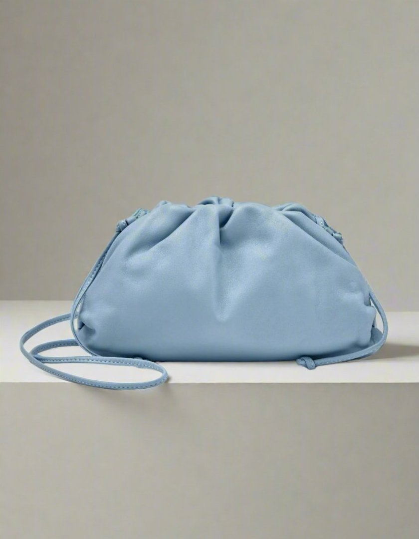 BOTTEGA VENETA Ice Blue Calfskin Mini Pouch Clutch Gold Hardware