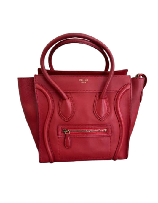 CELINE Micro Luggage Shopper Bag in Red Smooth Leather