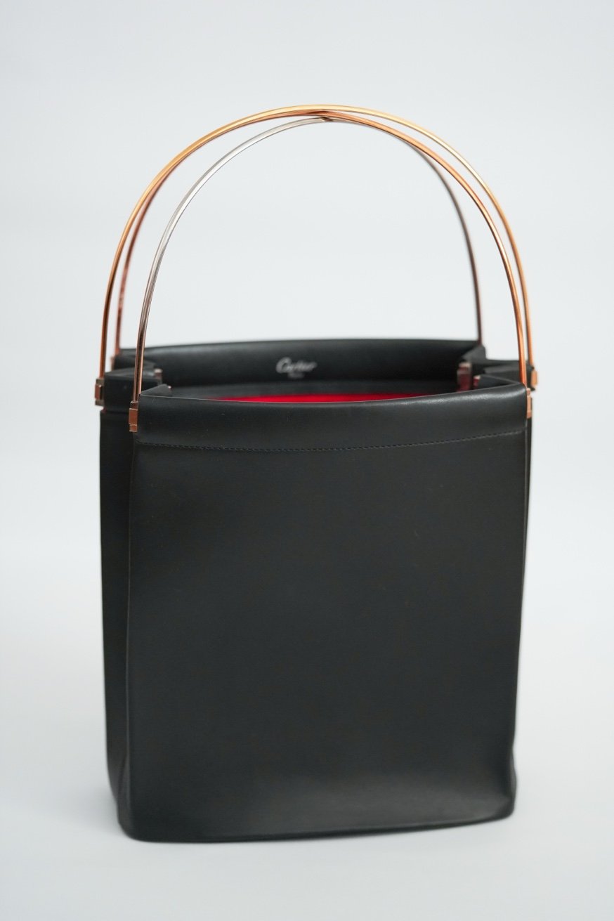 Cartier Trinity vintage bag black calfskin front view tri-gold handle