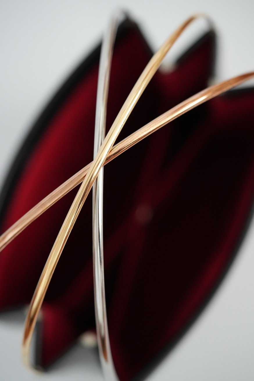 Cartier Trinity bag handle close-up yellow rose white gold