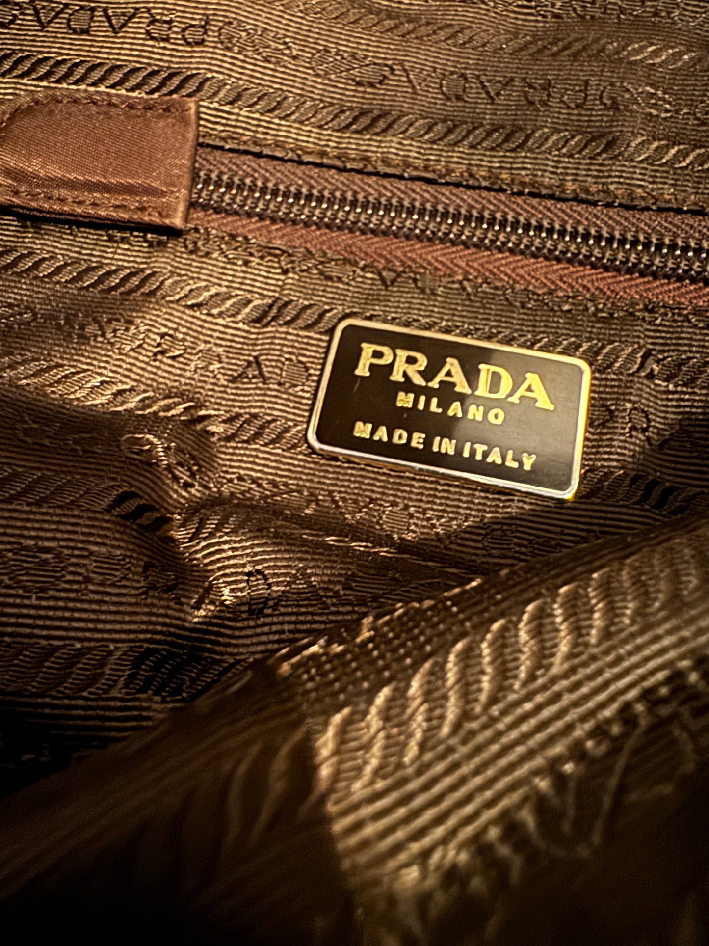 PRADA Gold Quilted Nylon Tote Bag with Gold Chain Shoulder Strap (Vintage)