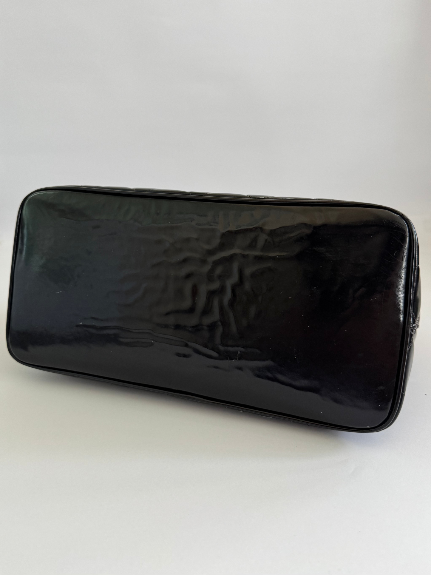 CHANEL Black Patent Medallion Top Handle Tote Bag (2003)