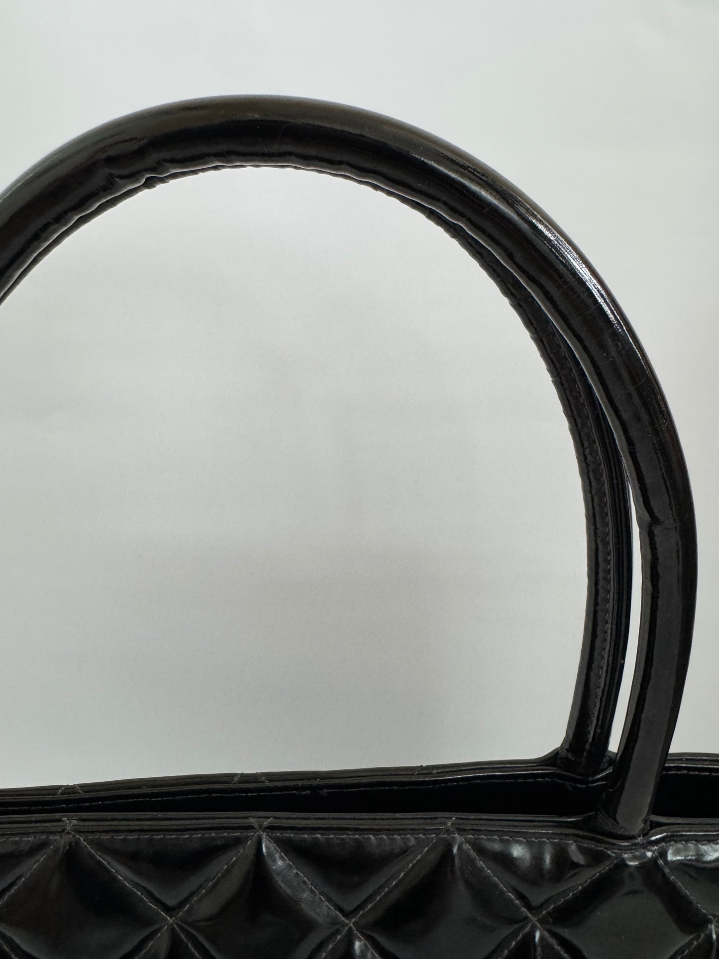 CHANEL Black Patent Medallion Top Handle Tote Bag (2003)