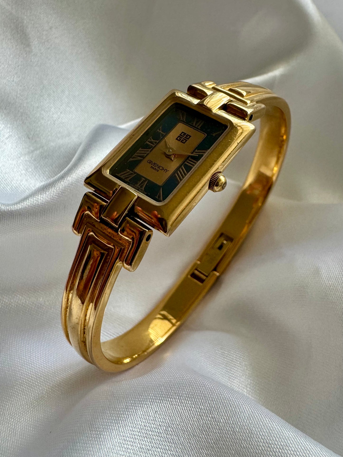 1990s Givenchy Millésime Gold-Plated Bangle Watch with Black Dial