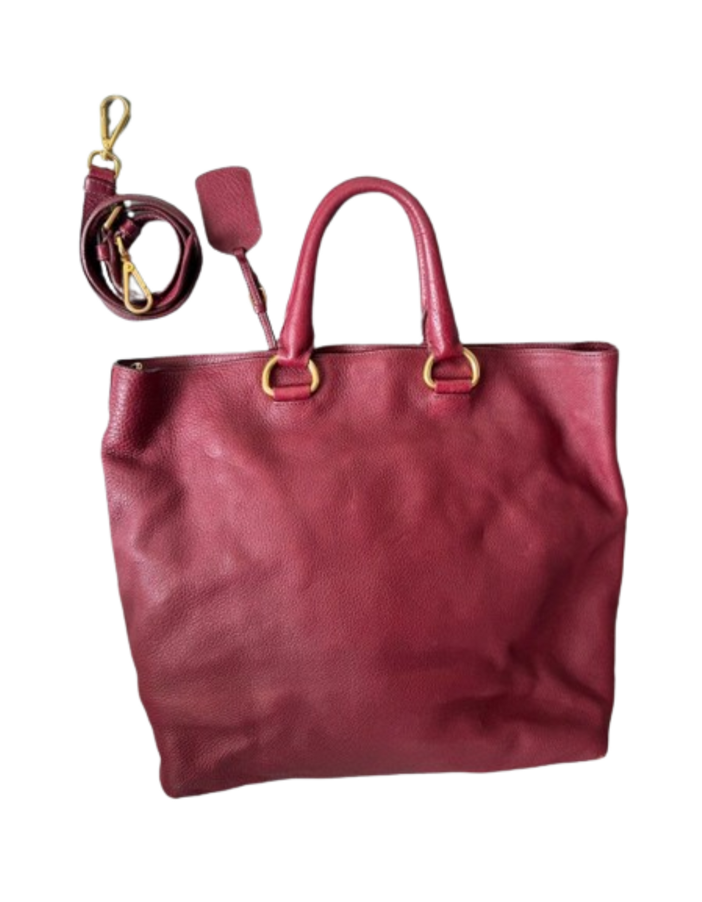 PRADA Vitello Phenix Tote Bag in Maroon