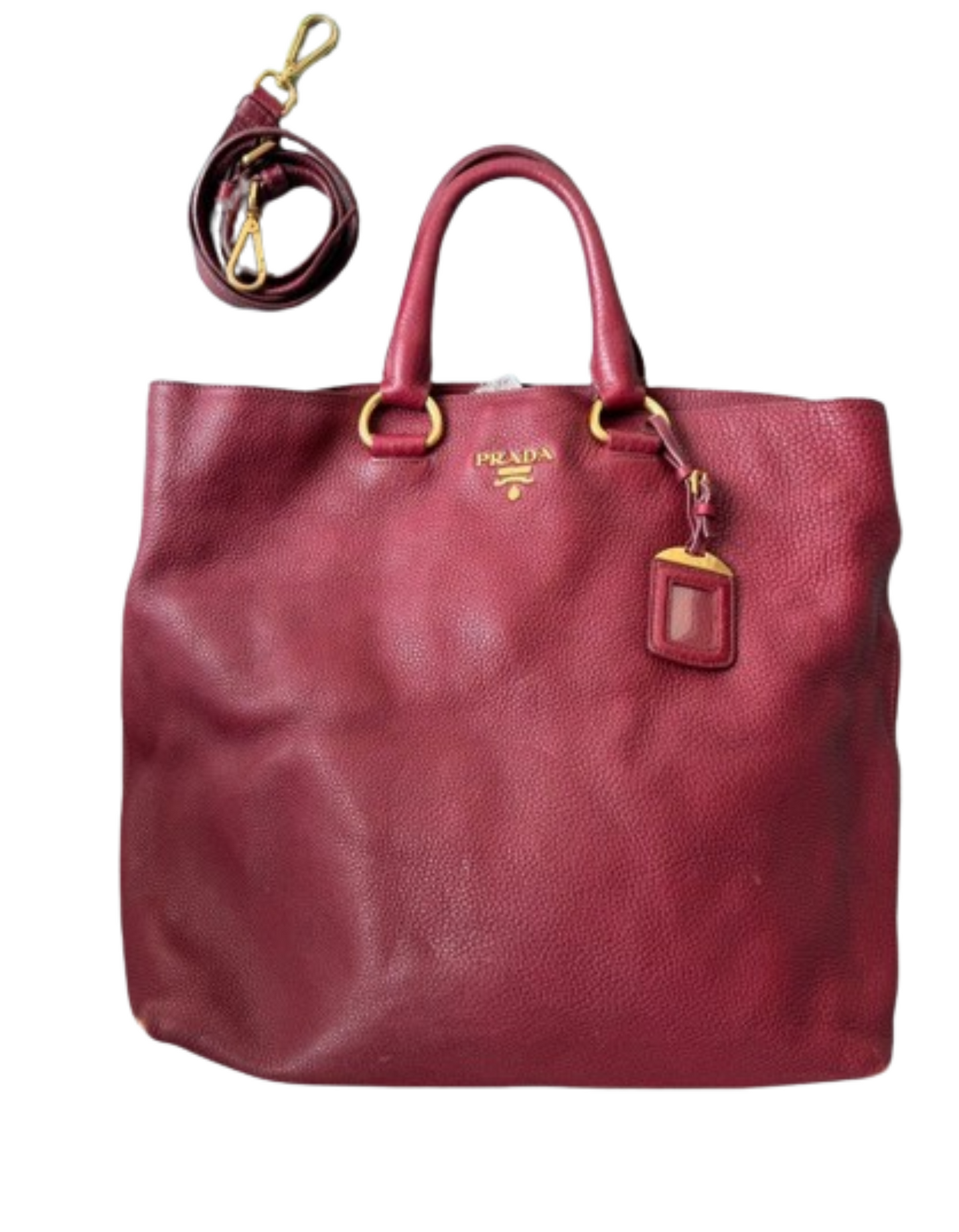 PRADA Vitello Phenix Tote Bag in Maroon