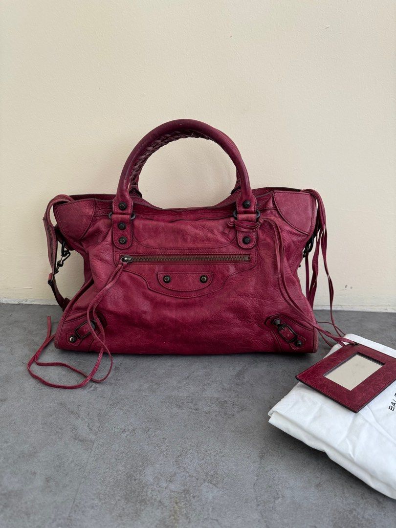 BALENCIAGA City in Medium Pourpre with Regular Brass Hardware