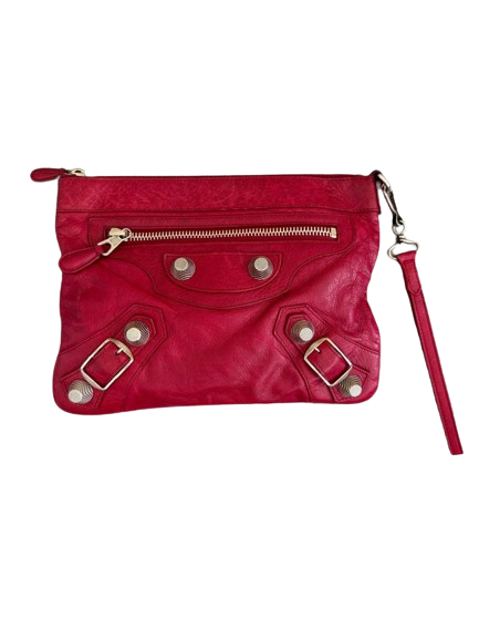 BALENCIAGA City Clutch Bag in Red Silver Giant Hardware