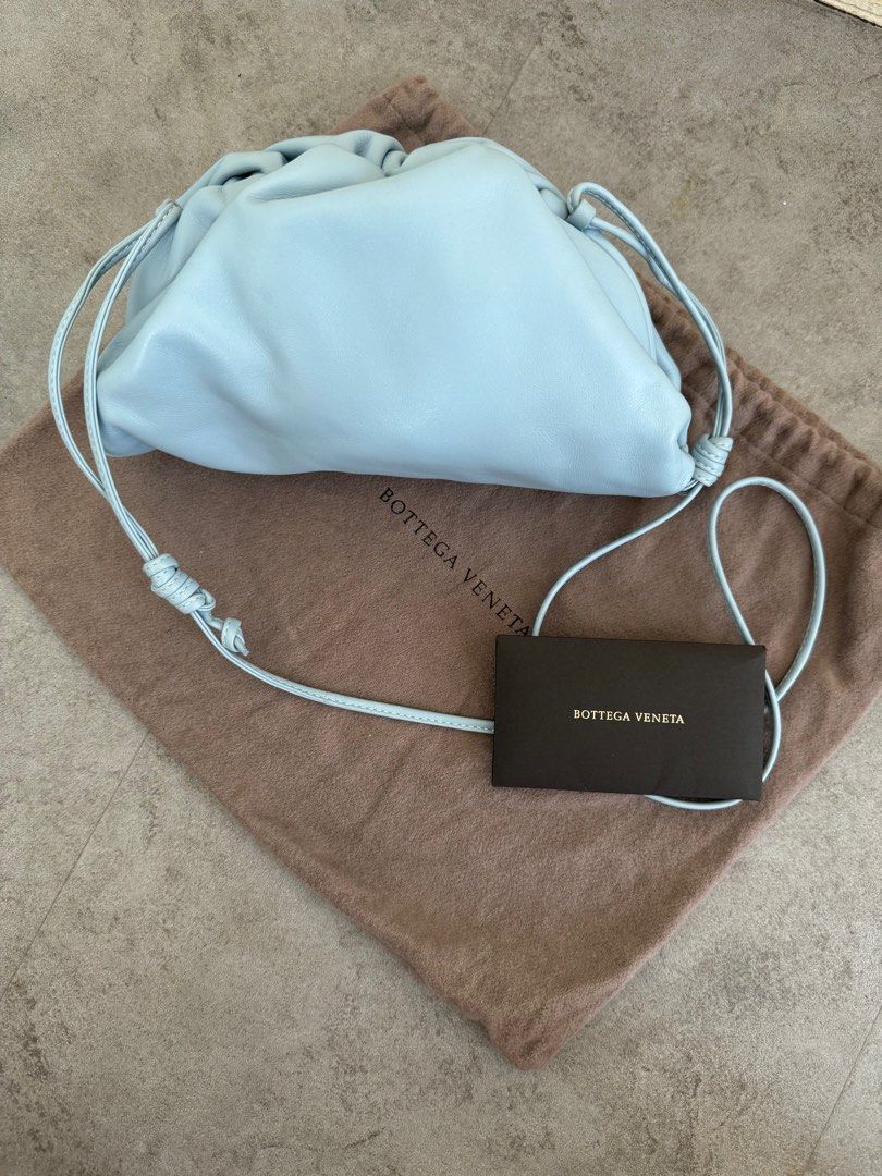 BOTTEGA VENETA Ice Blue Calfskin Mini Pouch Clutch Gold Hardware