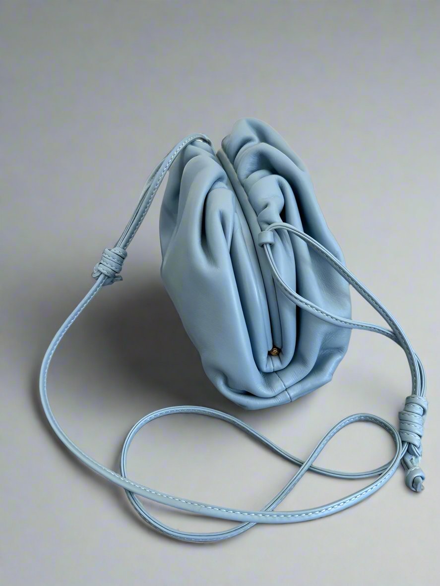 BOTTEGA VENETA Ice Blue Calfskin Mini Pouch Clutch Gold Hardware