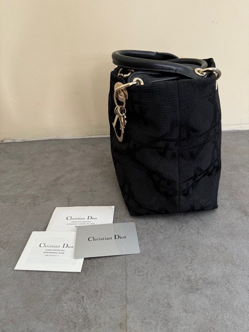 CHRISTIAN DIOR Lady Dior Canvas Cannage Bag in Black Medium Gold Hardware