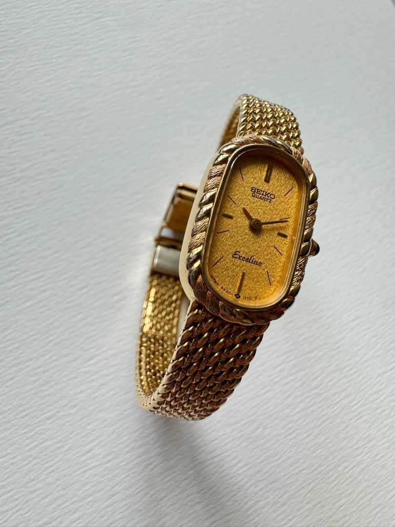 SEIKO Exceline Dainty 1990s Rope Woven Oval Ladies Gold Dress Watch