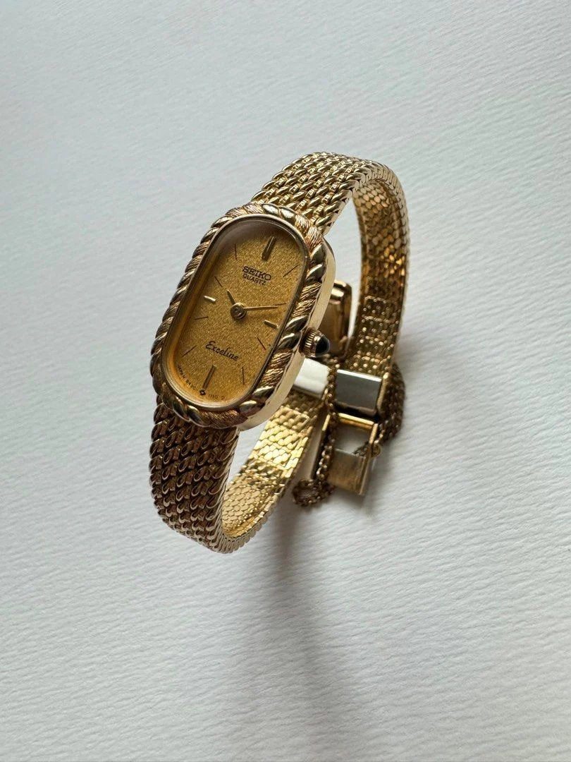 SEIKO Exceline Dainty 1990s Rope Woven Oval Ladies Gold Dress Watch