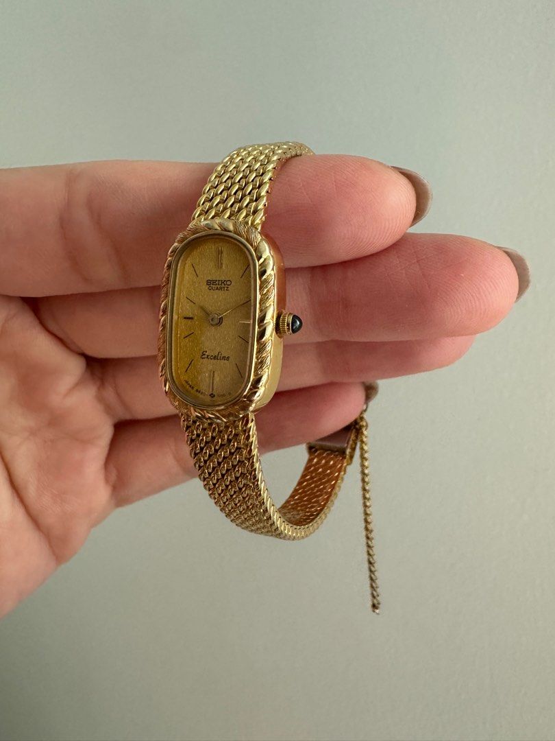 SEIKO Exceline Dainty 1990s Rope Woven Oval Ladies Gold Dress Watch