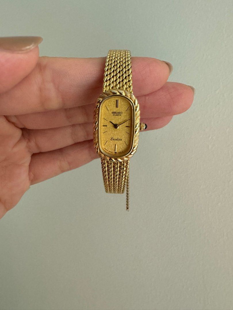 SEIKO Exceline Dainty 1990s Rope Woven Oval Ladies Gold Dress Watch