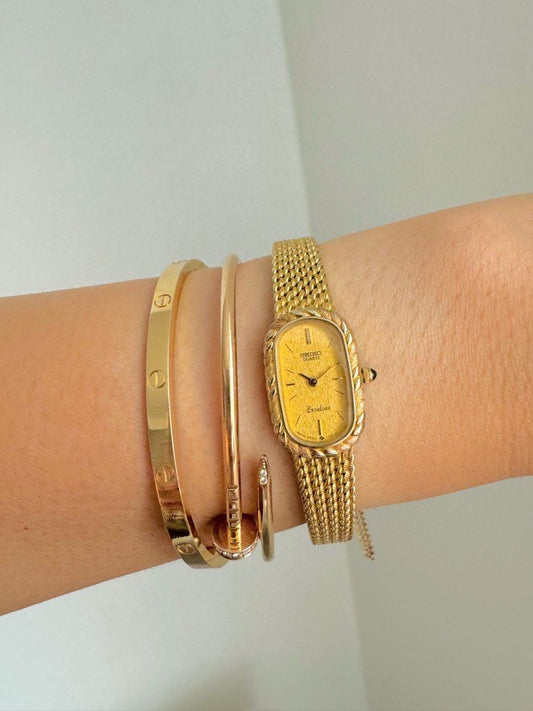 SEIKO Exceline Dainty 1990s Rope Woven Oval Ladies Gold Dress Watch