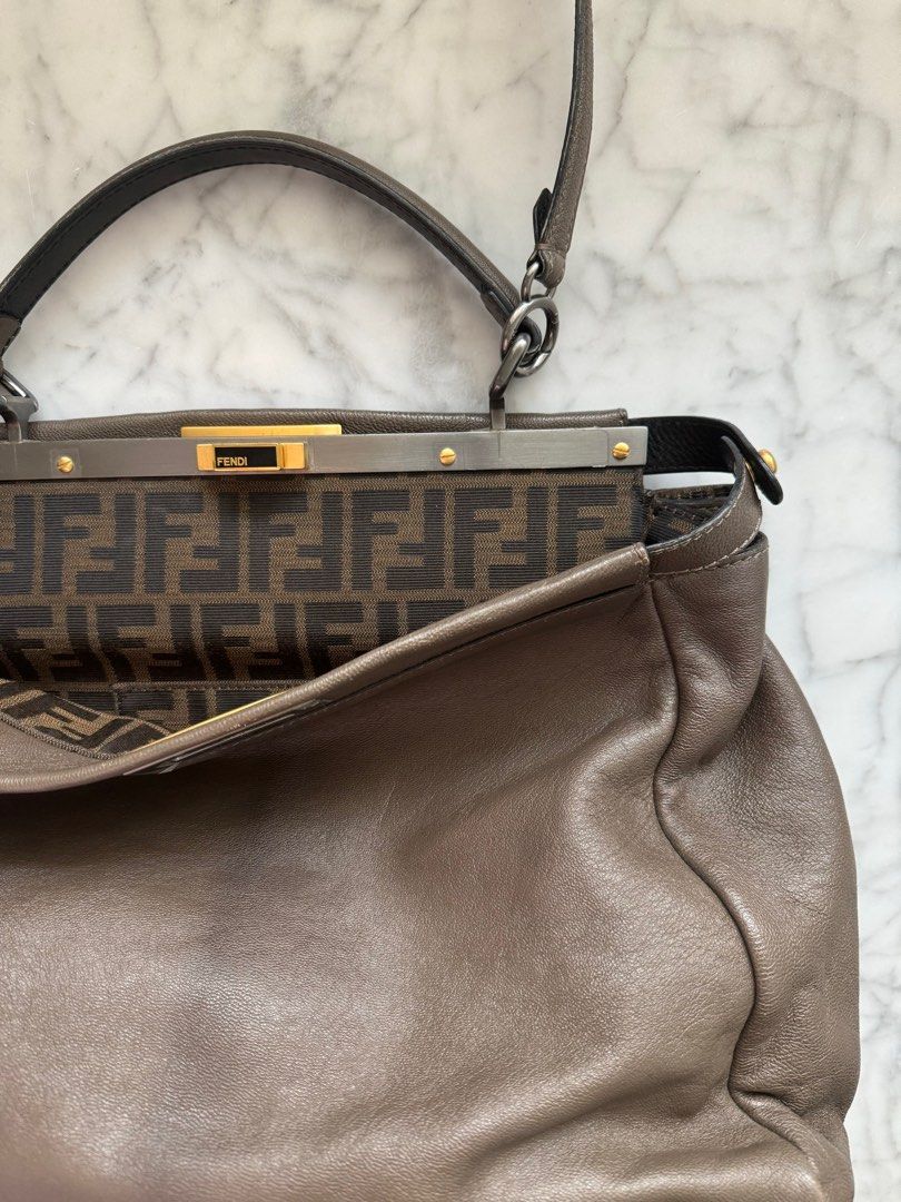 FENDI Peekaboo Shoulder Top Handle Bag in Large Brown