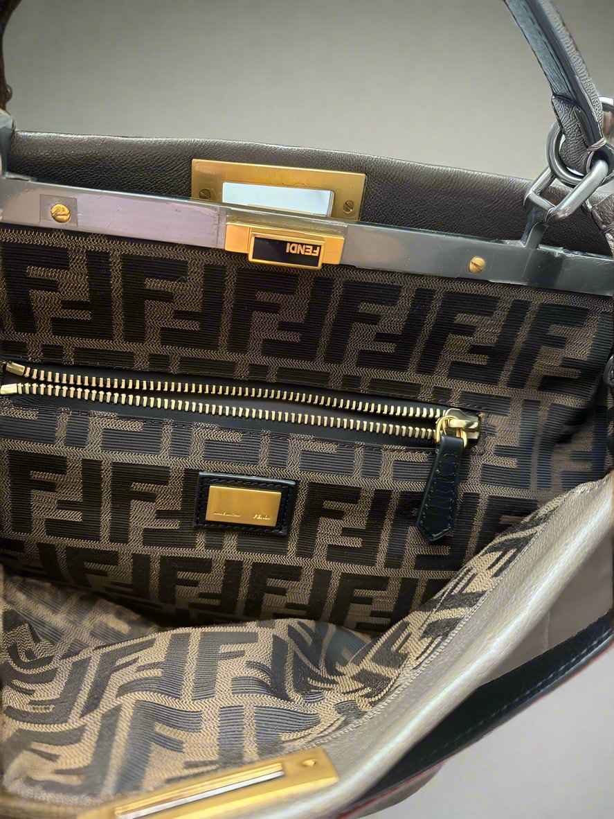 FENDI Peekaboo Shoulder Top Handle Bag in Large Brown