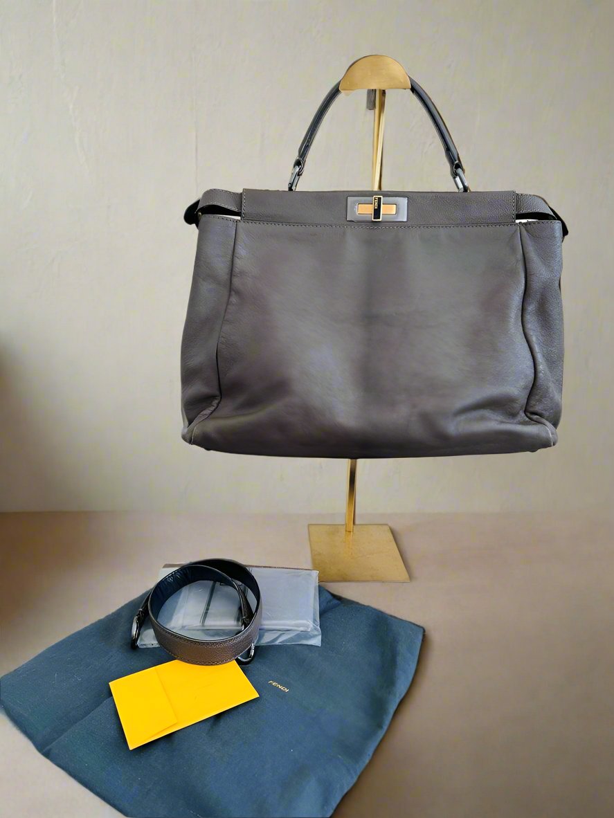 FENDI Peekaboo Shoulder Top Handle Bag in Large Brown