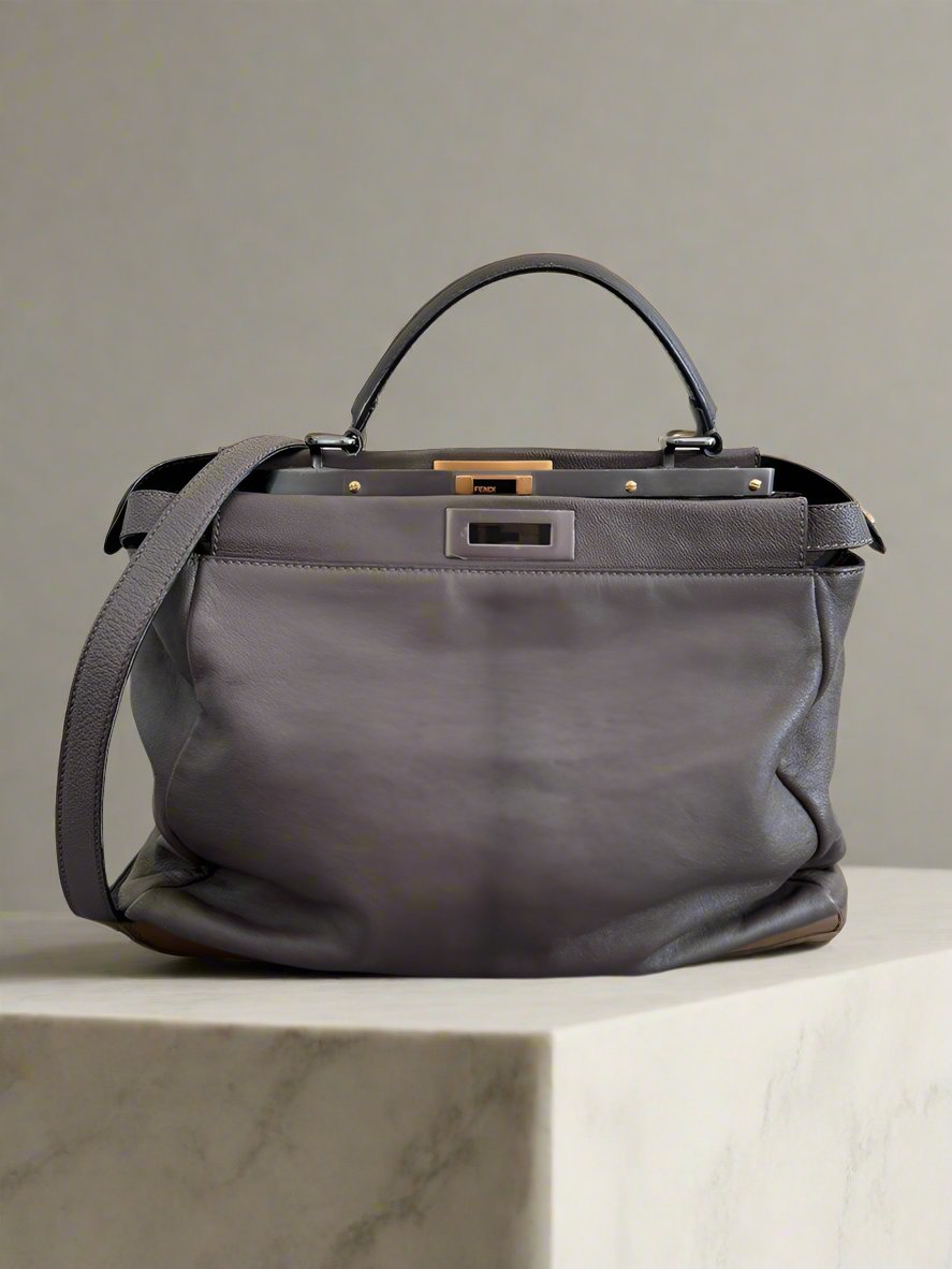 FENDI Peekaboo Shoulder Top Handle Bag in Large Brown