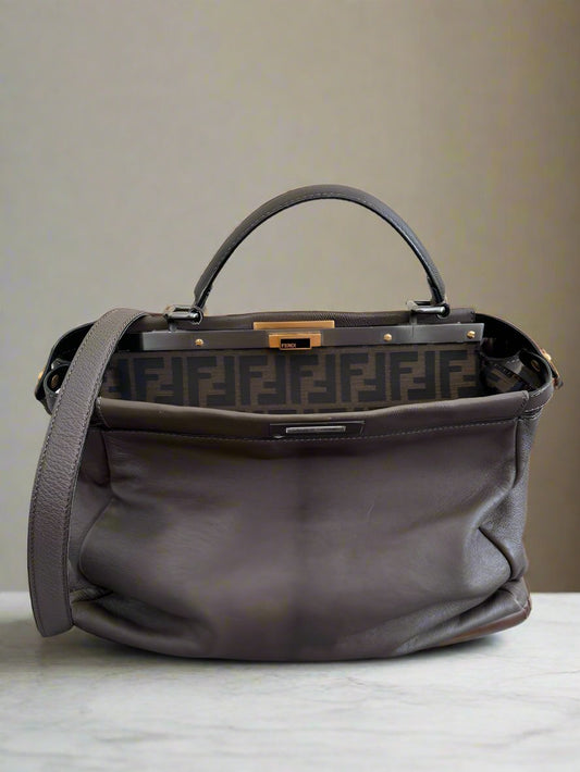 FENDI Peekaboo Shoulder Top Handle Bag in Large Brown